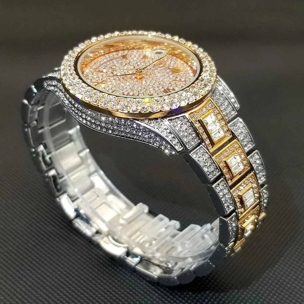 Full Iced Out Watch For Men Luxury Gold Hip Hop Diamond Quartz Mens Watches Waterproof Day Date Clock Best Selling Product 2023