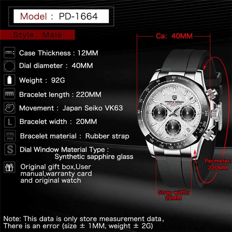 40mm New V2 PAGANI DESIGN Men's Quartz Watches Sapphire Retro Chronograph Stainless Steel Waterproof Watch Men Relogio Masculino