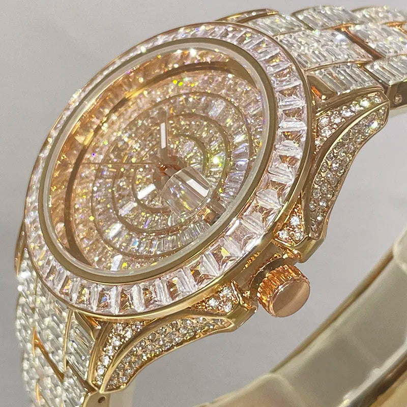 Fashion Men's Iced Out Watches Brand MISSFOX Luxury Automatic Date Male Clock Hip Hop Big Square Diamond Bling Wristwatch Reloj