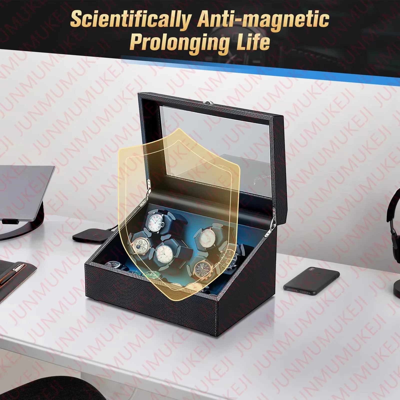 Watch Winder for Automatic Watches Box With Quiet Motor Usb Led PU Leather Mechanical Watch Box Variable Speed