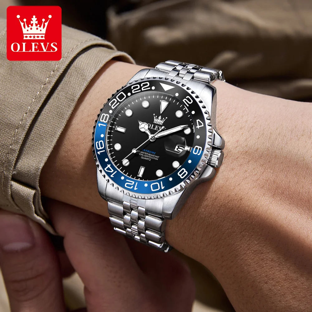 OLEVS Luxury Top Brand Original Quartz Mens Watches Stainless Steel Waterproof Luminous Auto Date Hand Clock for Man Trendy 5657