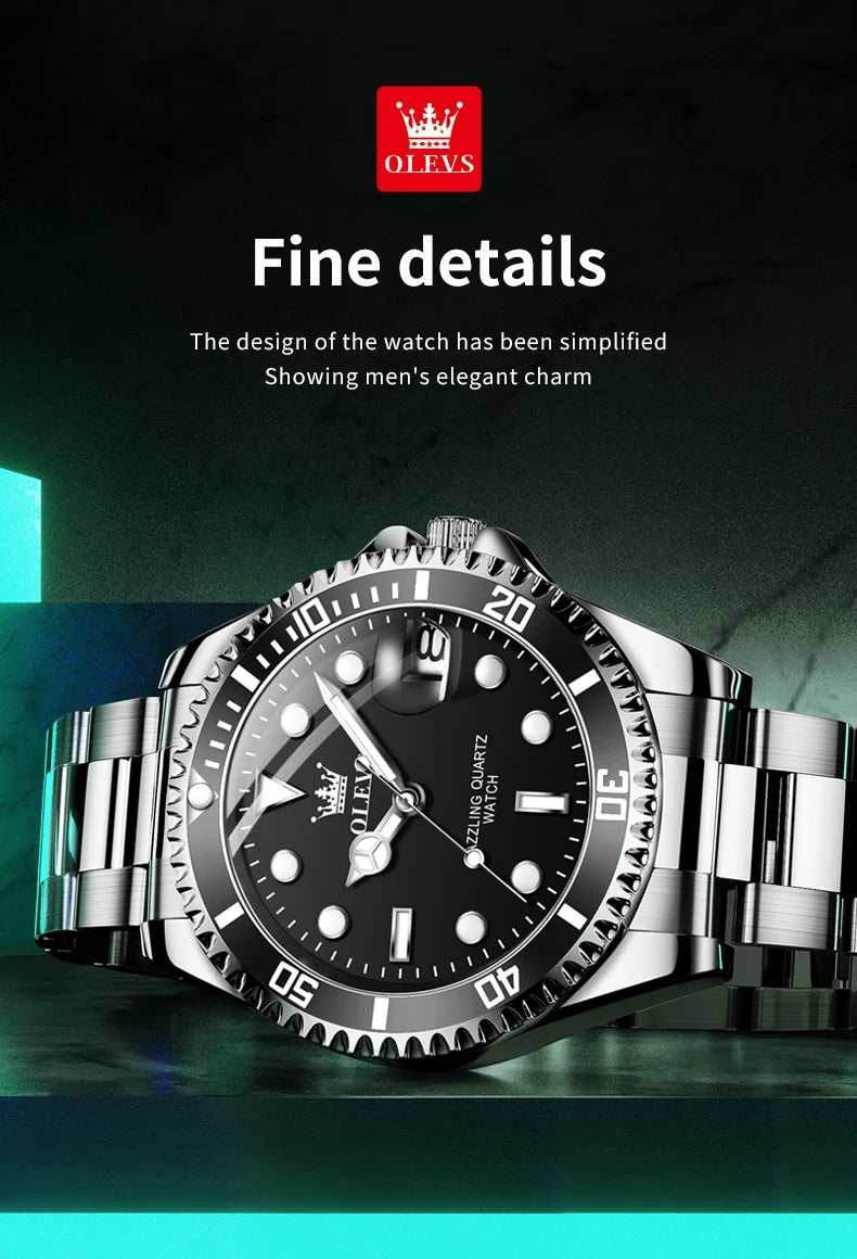 OLEVS 5885 Luxury Waterproof Sport Quartz Watch for Men Stainless Steel Calendar Luminous Mens Wristwatches Relogio Masculino
