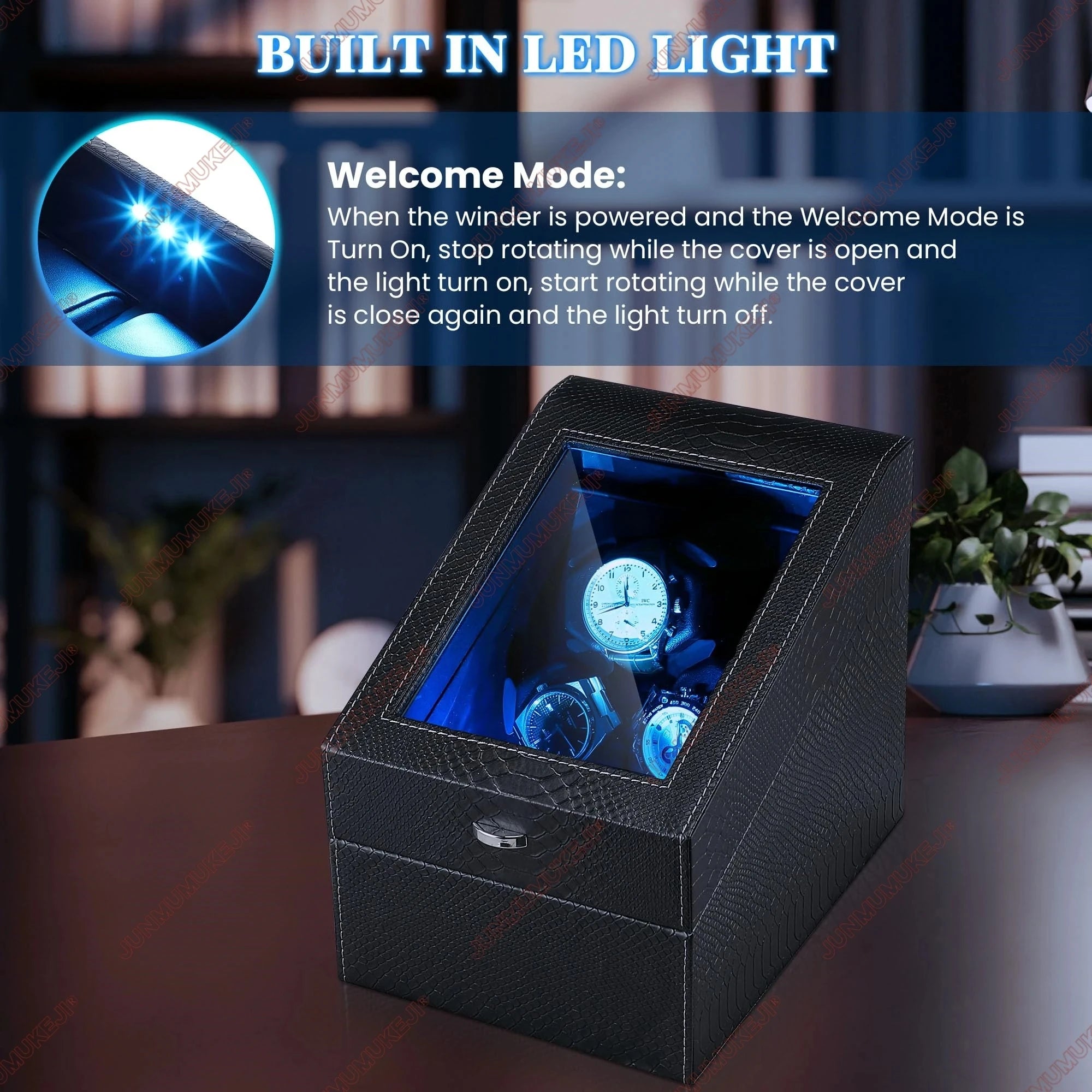 Watch Winder for Automatic Watches Box With Quiet Motor Usb Led PU Leather Mechanical Watch Box Variable Speed