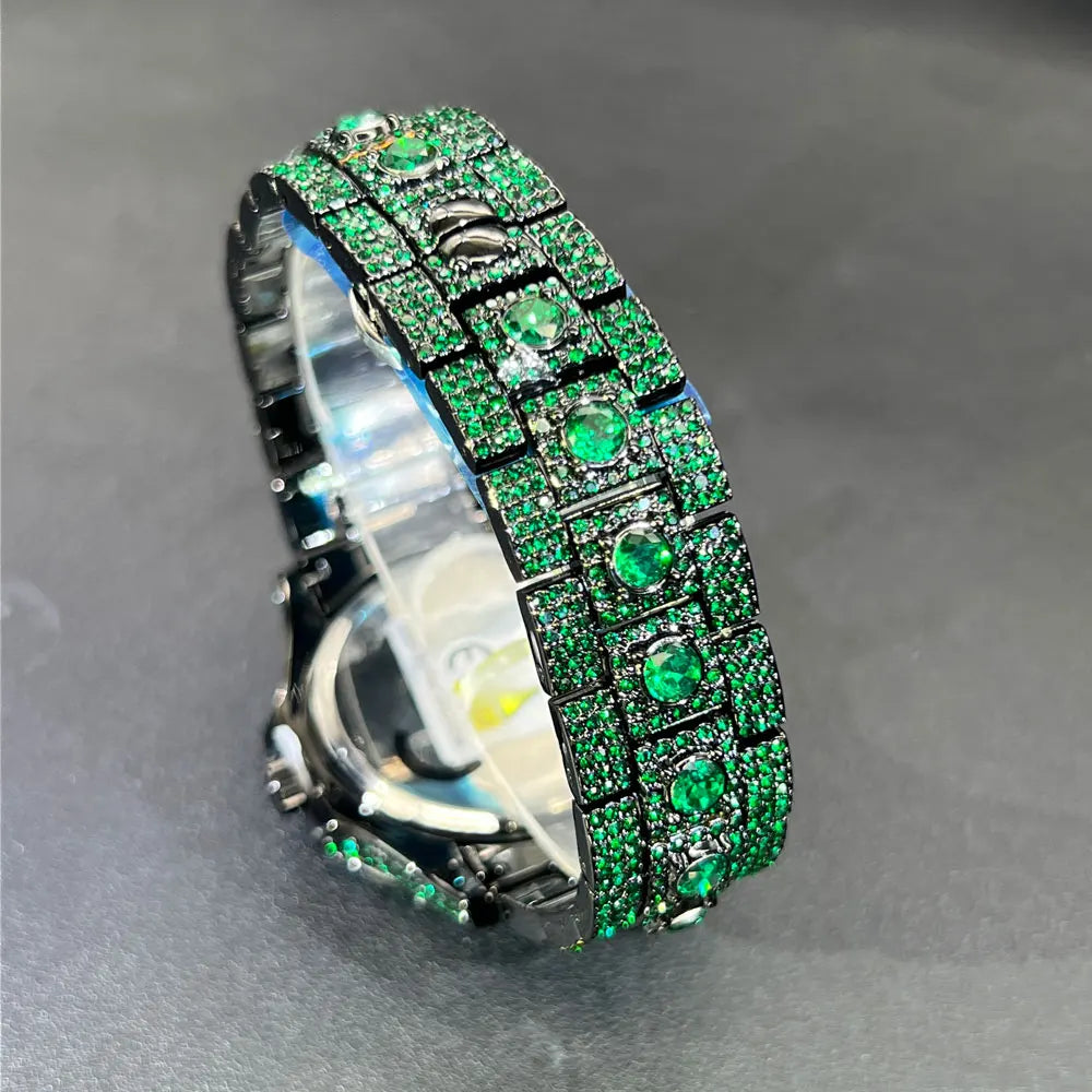 MISSFOX Fashion lced Out Silver Mens Watch Luxury Calendar Waterproof Watch For Man Hip Hop High Quality Big Diamond Wristwatch