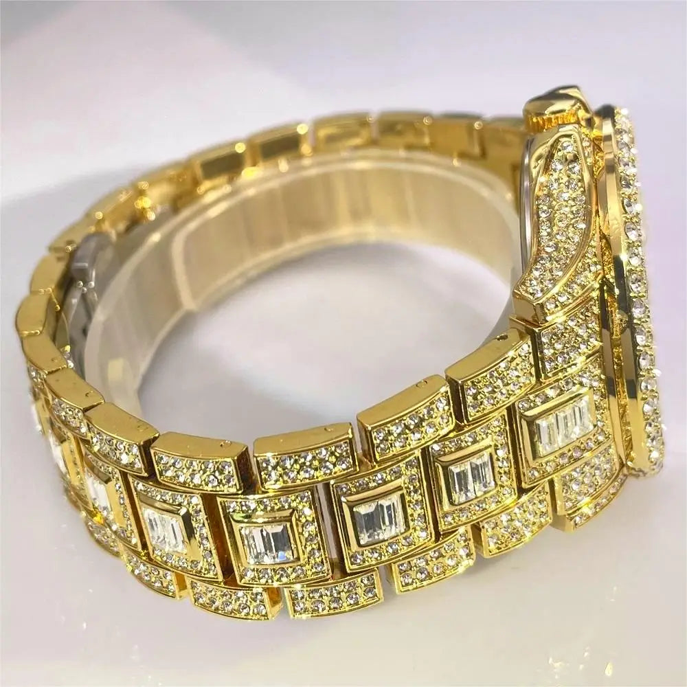 2024 MISSFOX Luxury Iced Out Watches Men Fashion Automatic Date Quartz Wristwatch Man Hip Hop Diamond Clock Reloj Free Shipping