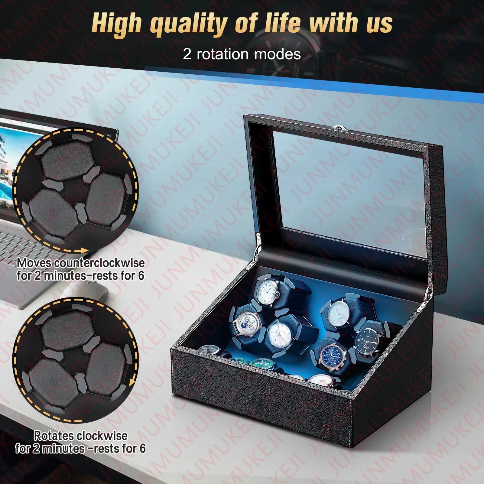 Watch Winder for Automatic Watches Box With Quiet Motor Usb Led PU Leather Mechanical Watch Box Variable Speed