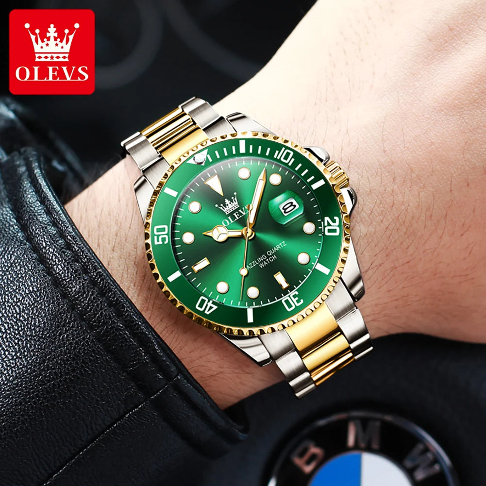 OLEVS 5885 Luxury Waterproof Sport Quartz Watch for Men Stainless Steel Calendar Luminous Mens Wristwatches Relogio Masculino