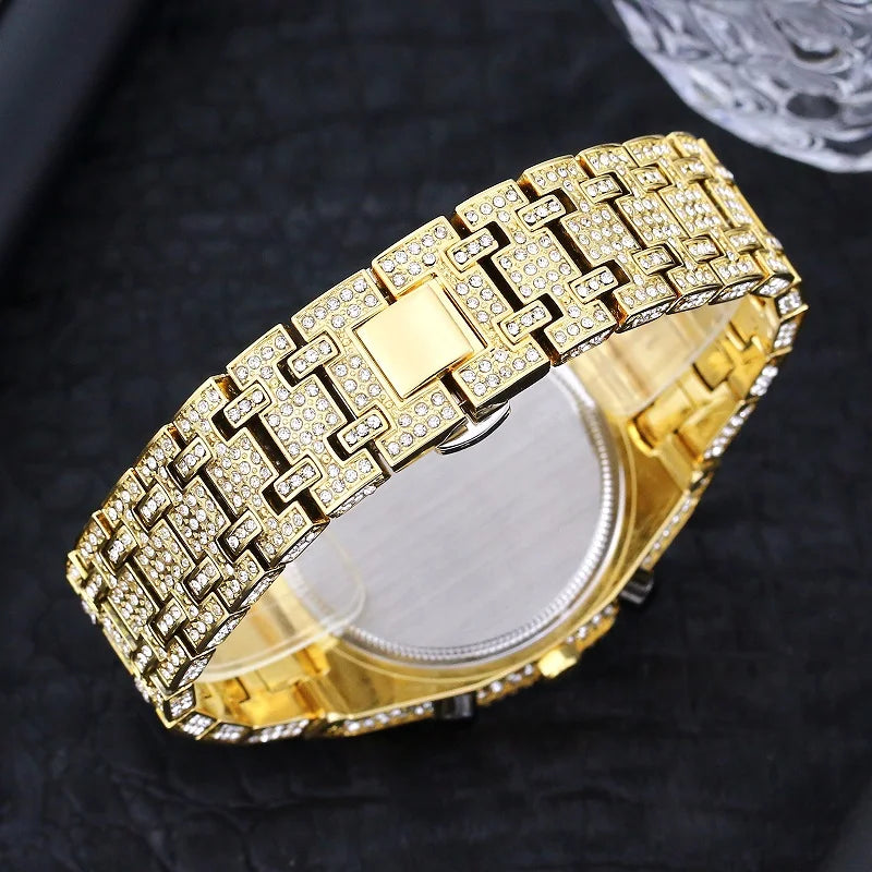 Fashion Brand MISSFOX Luxury Watches Men Automatic Date Waterproof Quartz Clock Hip Hop Iced Diamond Jewelry WristWatch Man 2023