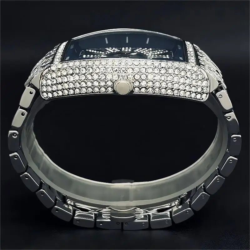 2022 MISSFOX Luxury Mens Watches Fashion Hip Hop Iced Diamond Waterproof Tonneau AAA Quartz Wristwatch Male Reloj Free Shipping