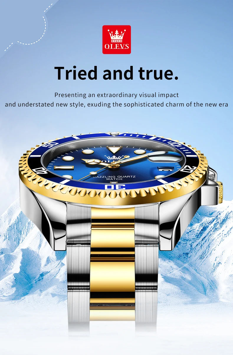 OLEVS 5885 Luxury Waterproof Sport Quartz Watch for Men Stainless Steel Calendar Luminous Mens Wristwatches Relogio Masculino