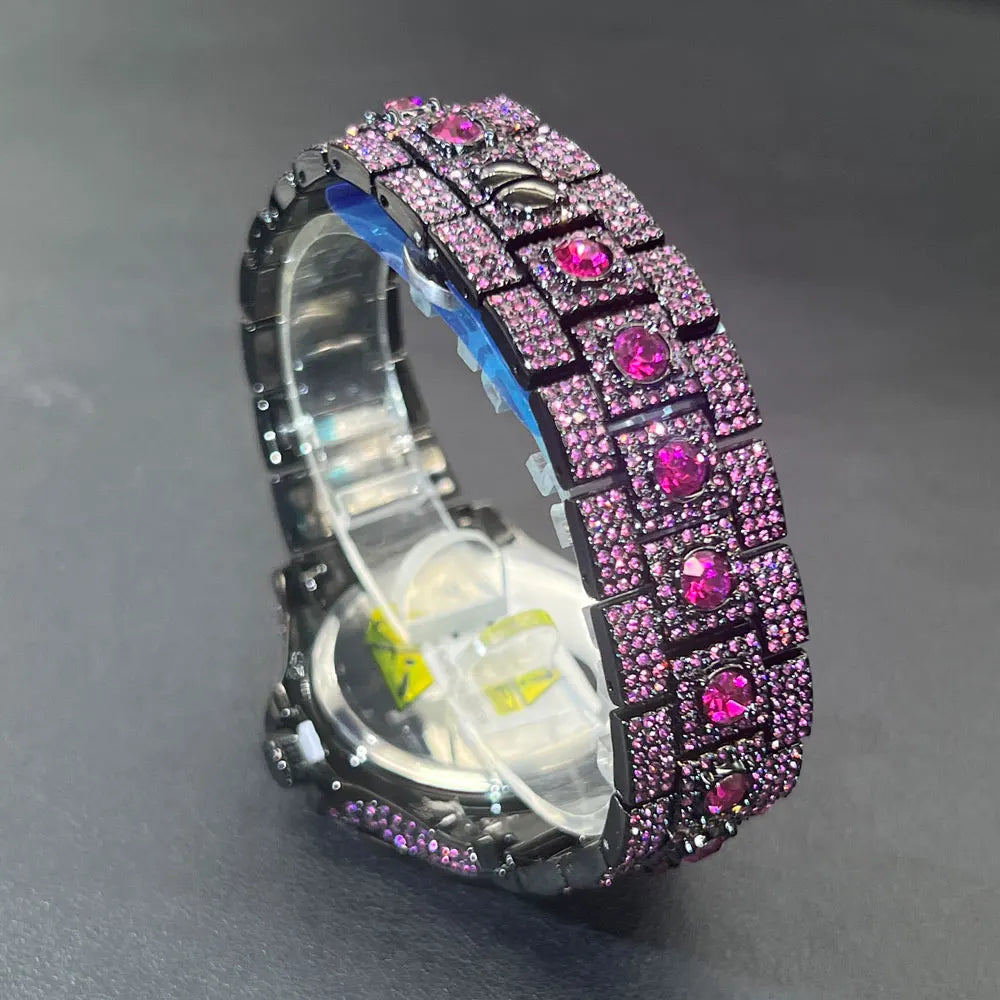 MISSFOX Fashion lced Out Silver Mens Watch Luxury Calendar Waterproof Watch For Man Hip Hop High Quality Big Diamond Wristwatch