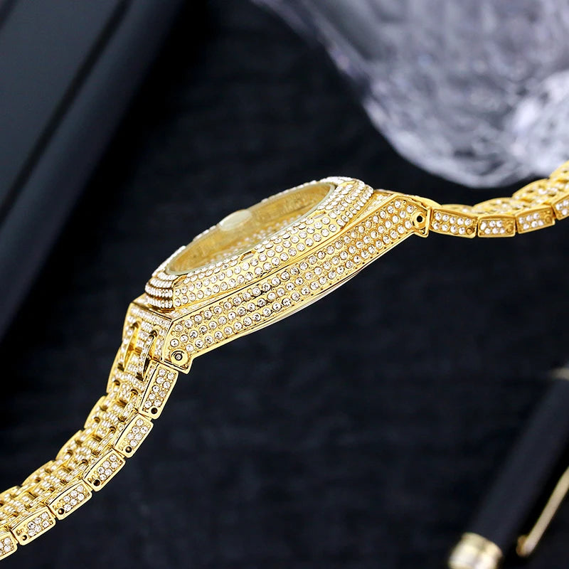 Fashion Brand MISSFOX Luxury Watches Men Automatic Date Waterproof Quartz Clock Hip Hop Iced Diamond Jewelry WristWatch Man 2023